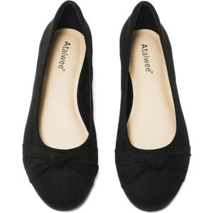 Ataiwee Women's Wide Width Flats Shoes - Ladies Cute and Comfortable Dress Ballet Shoes. (2402-0004 Black)
