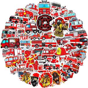 5 x Fire Truck Stickers, Gift for Kids Teen, Cute Waterproof Vinyl Decals for Travel Luggage Suitcase Laptop Water Bottle Skateboard Bike Helmet Guitar Scrapbook Diary Toy Phone Pad [50 PCS]