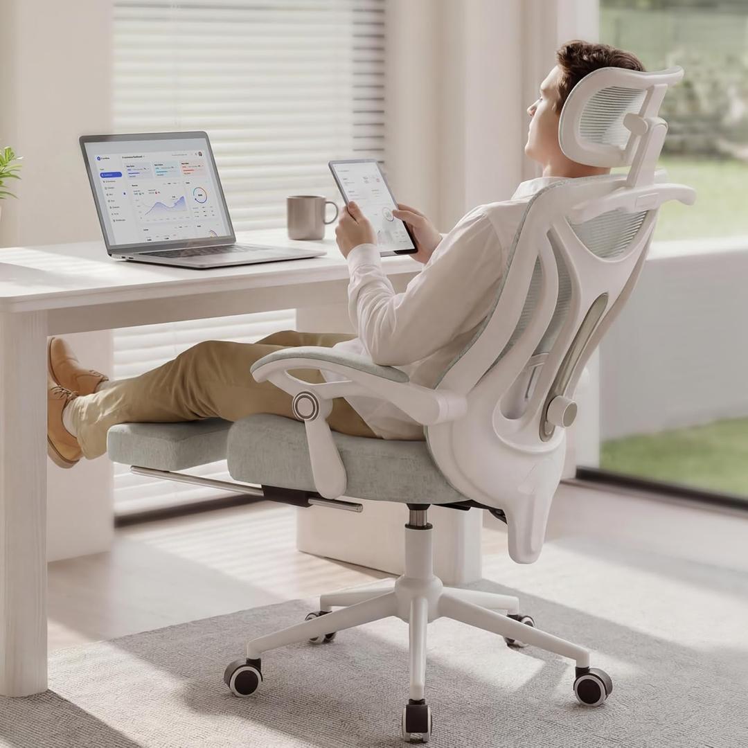 CYKOV Ergonomic Office Chair with Footrest - Adjustable Lumbar Support & Headrest, 90-135° Reclining Mesh Back Computer Chair - Home Office/Gaming, 350lbs Capacity