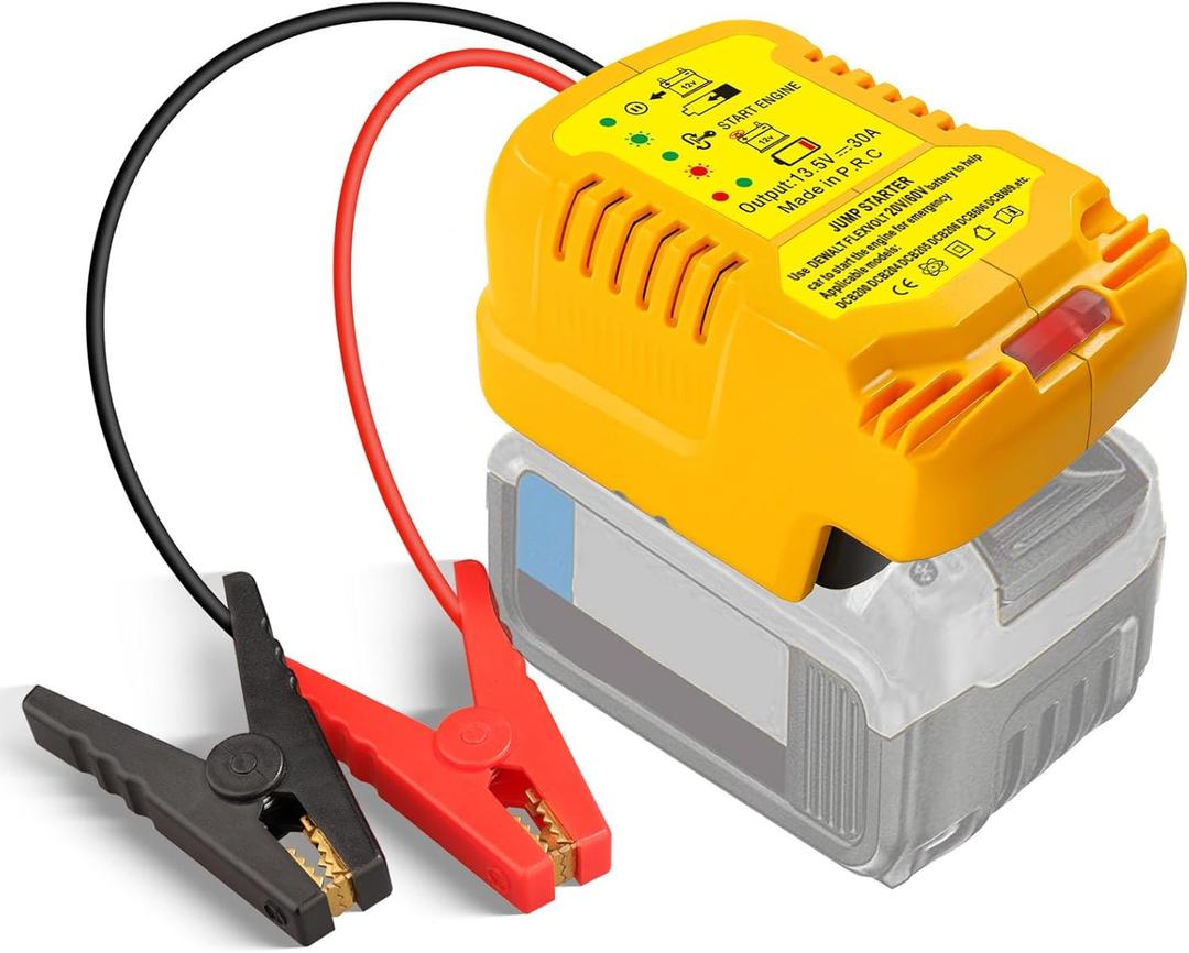 Car Jump Starter Adapter for DeWalt 20V 60V Li-ion Batteries Pack with Jumper Cables 12v Clamps, Portable Car Battery Charger Jump Starter(Battery Not Included)
