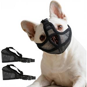 Short Snout Dog Muzzle for French Bulldog, Pug, English Bulldog, Soft Mesh Breathable Muzzle, Anti Biting Chewing Barking, Adjustable Pet Muzzle for Medium Dogs M