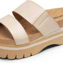 DREAM PAIRS Women's Platform Slides Sandals Comfortable Arch Support Footbed Two Strap Slip-on Fashion Beach Wedge Sandals (10, Beige)