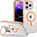 iPhone 13 Pro Case, MagSafe Compatible, Magnetic Kickstand Case for Women, Clear Orange