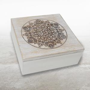 Handmade Wooden Keepsake Box with Lid – Engraved Memory Box for Trinkets, Jewelry & Crystals – Decorative Gift for Men & Women – White