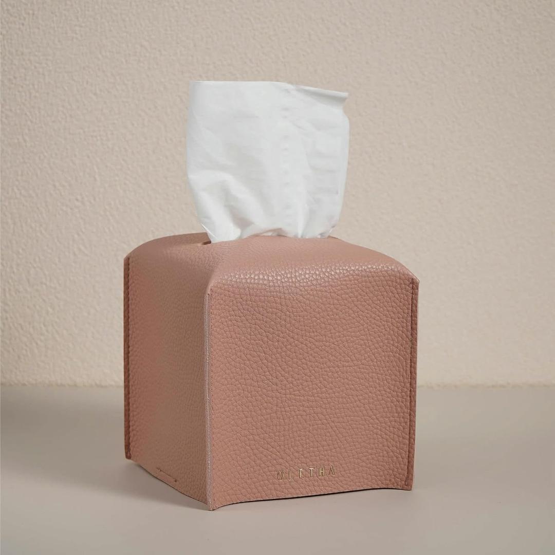 OLETHA Square Tissue Box Cover - Coquette Desk Decor for Room, Home & Office - Tissues Cube Boxes Holder - Pink