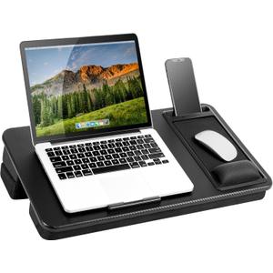LAPGEAR Extra Large Adjustable Lap Desk  Fits Laptops up to 17.3, Adjustable Cushion, Memory Foam Wrist Rest, Mouse Pad, Device Ledge, & Phone Slot  Black Carbon - Style No. 88108