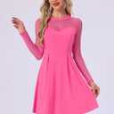 Allegra K Women's Heart Mesh Sheer Long Sleeve Gothic Cocktail Wedding Guest Skater Party Short Dress, Medium 