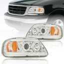 LED Headlights Compatible with 1997-2004 Ford F150 / 1997-1999 F250 / 1997-2002 Expedition Replacements Headlamp Amber Reflector Chrome Housing
