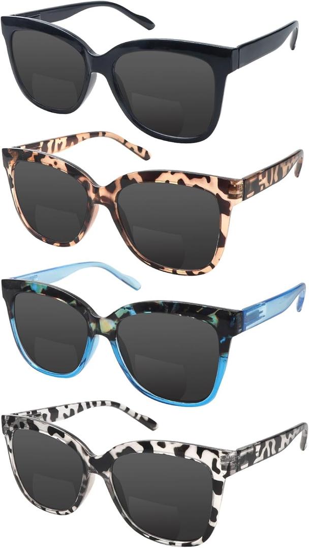 4 Pack Bifocal Reading Glasses Outdoor Sunglasses Fashion Bifocal Sun Readers for Women Men UV400 Eyewear (4 Pack Mix Color-2)