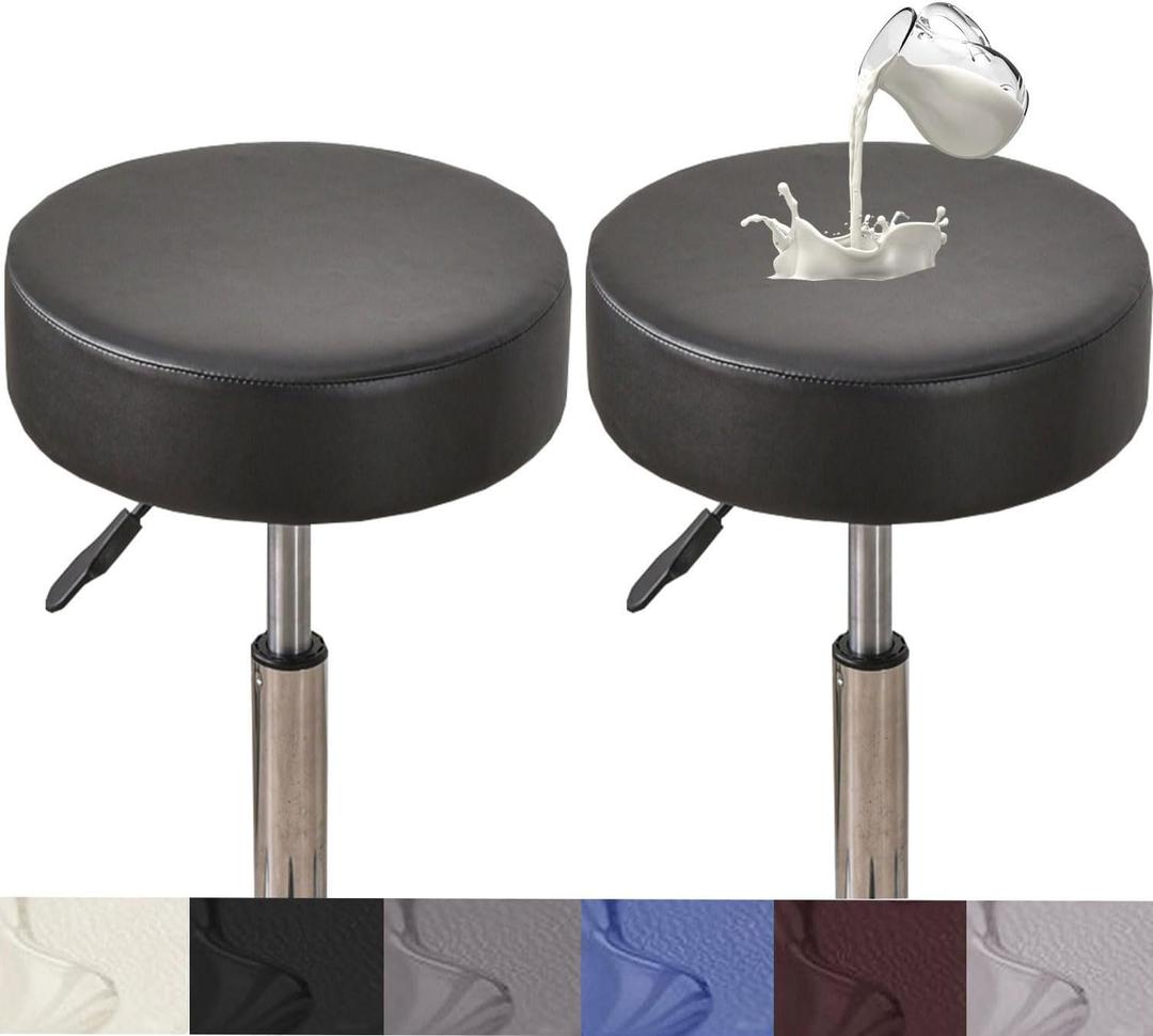 HFCNMY Stool Covers,2Pcs Stretch Waterproof PU Bar Stool Covers Round,Leather Bar Stool Seat Cover,Round Barstool Cover Slipcover with Elastic Bands for 15-18 in Large,Black