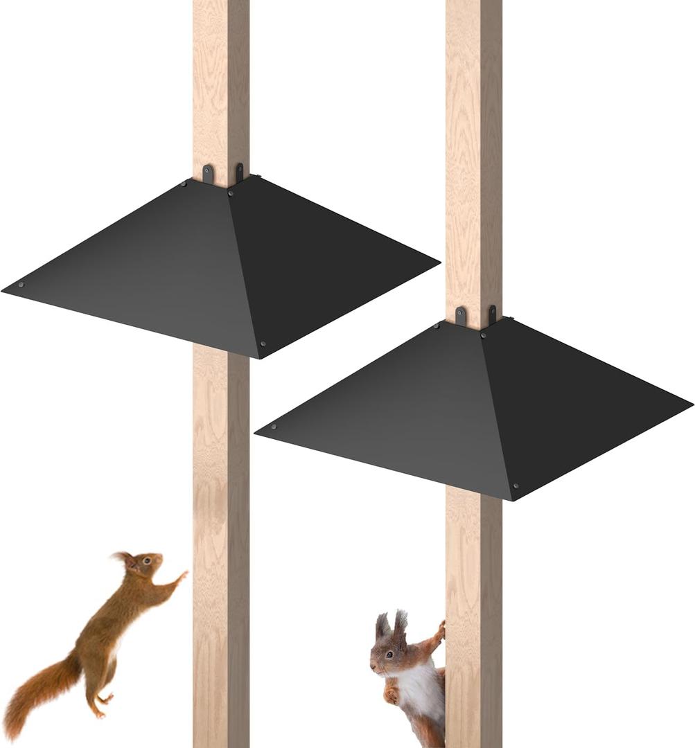 Metal Squirrel Baffle for 4x4 Post, 17 Inch Squirrel Proof Baffles for Bird Feeder Poles, Outdoor Squirrel Guard for Wooden Pole to Deter Squirrels and Raccoons from Bird Houses, Pack of 2