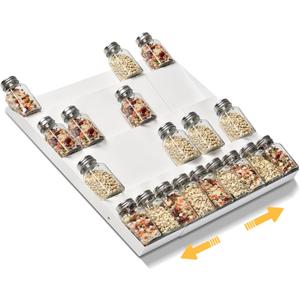 GOENDR Metal Spice Drawer Organizer, 4-Tier Spice Rack for Drawer, Expandable Seasoning Organizer Fits 11.4-22.8 Drawer, Holds up to 48 Spice Jars (Not Included), White