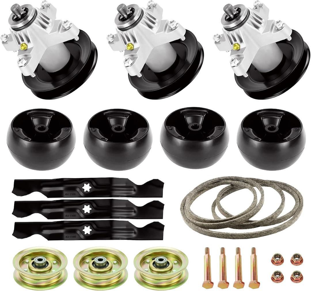 50" Lawn Mower Deck Rebuild Kit for Cub Cadet/MTD RZT RZT-50 ZT-5000 ZT-L7000 (3) Spindles 618-04125 918-04125, with (3) Blades 742-04053A 942-04053A, (4) Deck Wheels 734-04155, 134'' Belt 754-04044