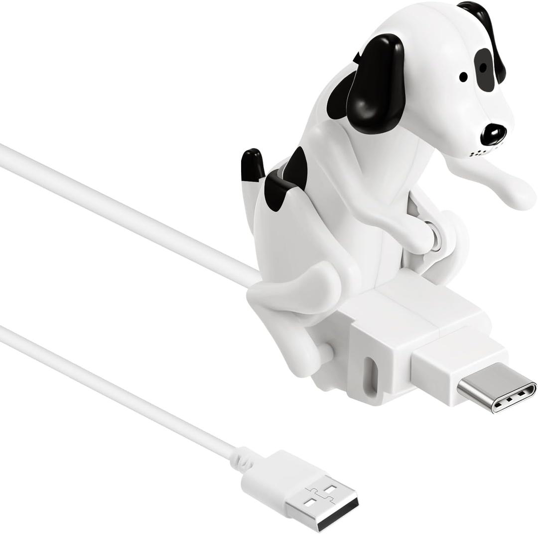 Frienda Dog Charging Cable Dog Smartphone Funny USB Cable USB Data Transmission Mini Graduation Season Gift Presents for Charging of Mobile Phones, Only Compatible with Type-c(White,Spot Style)