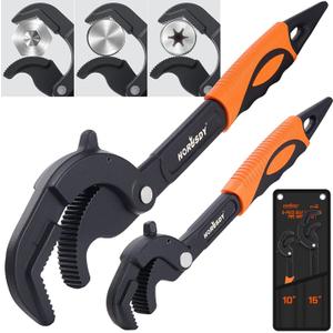 HORUSDY Heavy Duty Pipe Wrench Set, 10 and 15 Self-Adjusting Pipe Wrenches for Plumbing and HVAC, 2-Piece Pipe Vise Tool Kit for Standard and Irregular Nuts, Pipes, Fixtures  Pipe Wrench Set