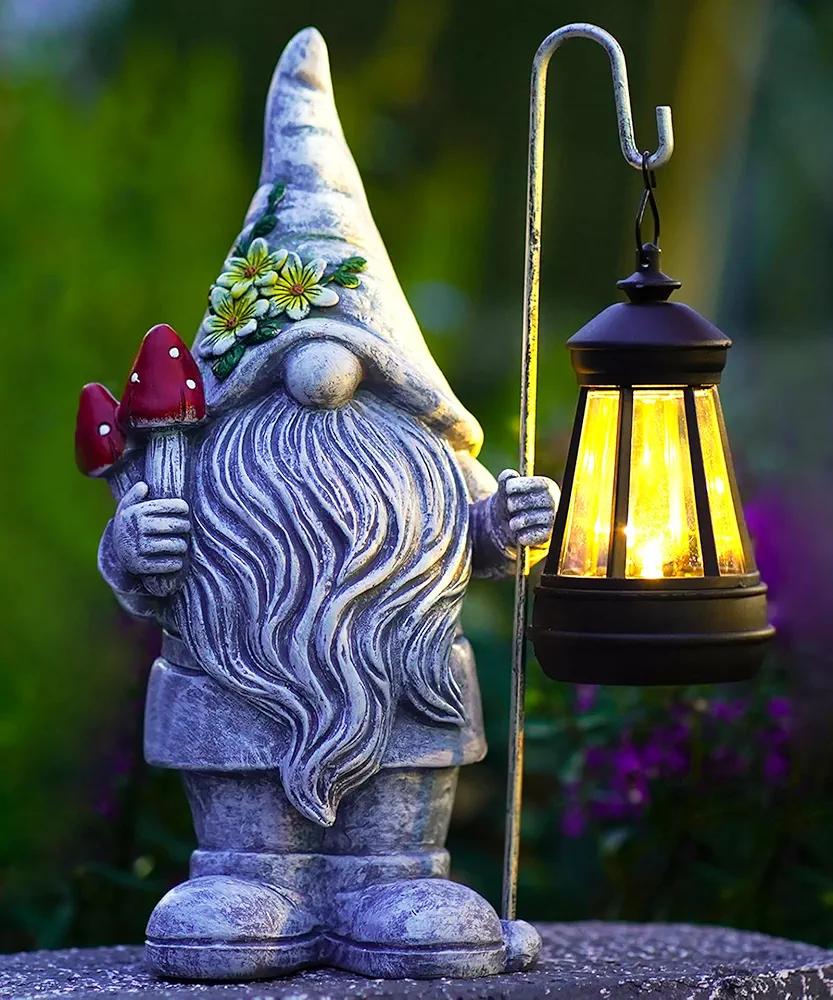 Garden Gnome Statue with Solar Lights Lantern,Outdoor Sculpture Home Decor for Yard Lawn Balcony Patio Porch,Gardening Gifts for Mom Women Grandma Garden Gnome Statue with Solar Lights Lantern,Outdoor Sculpture Home Decor for Yard Lawn Balcony Patio Porch,Gardening Gifts for Mom Women Grandma