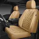 CAR PASS Piping Luxury PU Leather Two Front Car Seat Covers, Waterproof Anti Slip Seat Covers Compatible with Front Seat Armrests,Universal Fit for Suvs,Vans,Trucks,Airbag Compatible(All Beige)