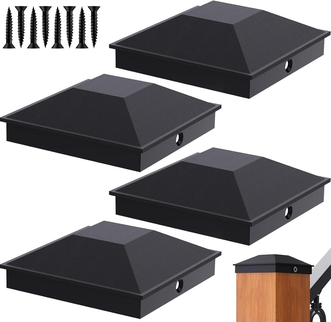 Goovilla 6x6 Post Caps Black(Actual 5.5" x 5.5"), 4 Pack Fence Post Caps with 8 Screws and Easy Installation, Sturdy Waterproof Plastic Deck Post Caps with Frosted Finishing Touch, Protect Wood Post
