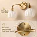 2-Light Gold Brass Bathroom Light Fixture,Wall Sconces,Brushed Gold Vanlity Light Over Mirror,Bathroom Vanity Light with White Glass Flower Shade,E26 Socket(Bulbs Not Included)