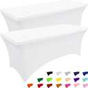 Smiry 2 Pack Spandex Table Cloth 8FT, Elastic Fitted Stretch Tablecloths for Rectangle Tables, Washable Table Cover for Outdoor, Wedding, Banquet & Parties (White, 96Lx30Wx30H Inch) (8 Feet - 2 Pack)
