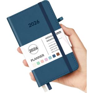 Forvencer Pocket Planner 2026, Weekly Monthly Planners with Month Tabs for Purse, 3.5" x 6", Jan 2026-Dec 2026, Cute Small Daily Academic Calendar, Elastic Band, Hardcover Agenda for Women, Teacher (Dark Blue)