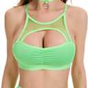 Women's Rave Outfits : 3Pcs Fishnet Lingerie Set with Cutout Top, Booty Shorts & Choker for Festival or Babydoll Nightwear (Green, S)