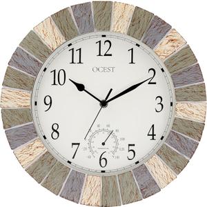 OCEST Indoor Outdoor Clock and Thermometer, 13 Inch Large Waterproof Wall Clocks, Retro Silent Non-Ticking Battery Operated Weatherproof Clock for Patio, Pool, Lanai, Fence, Porch, Garden
