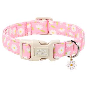Pink Daisy Dog Collar,Unique Style Paws Dog Collar for Spring Summer,Soft Cotton Puppy Collars with Adjustable Buckle for Medium Gift for Puppy
