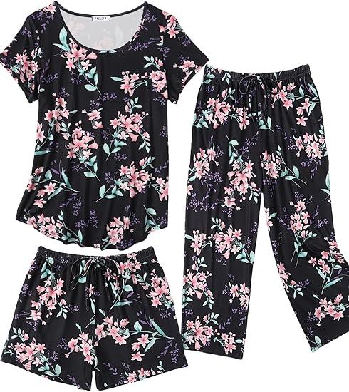 Ekouaer Capri Pajamas for Women Sleeve Pajama  Floral Pj  Soft Sleepwear with Pockets 2XL Ekouaer Capri Pajamas for Women Sleeve Pajama  Floral Pj  Soft Sleepwear with Pockets 2XL