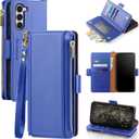 Antsturdy Compatible with Samsung Galaxy S23+/S23 Plus case Wallet with Card Holder for Women Men Phone case RFID Blocking PU Leather Flip Cover with Strap Zipper Credit Card Slots,Purple Blue