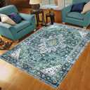 SHACOS 5x7 ft Area Rug for Living Room Machine Washable Non Slip Boho Vintage Low Pile Thin Carpet Soft Throw Rug for Bedroom Kitchen Dining Room Indoor, Teal Blue 5'x7' (5' x 7' (Rectangular))