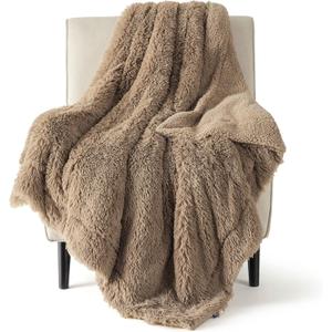 Bedsure Fuzzy Sherpa Faux Fur Twin Blanket Brown Cozy Gifts for Women Men, Soft Fleece Plush Warm Minky Thick Blanket Twin Size for Bed, Couch, Room Decor Dorm Essentials Brown Decor Gifts, 60x80