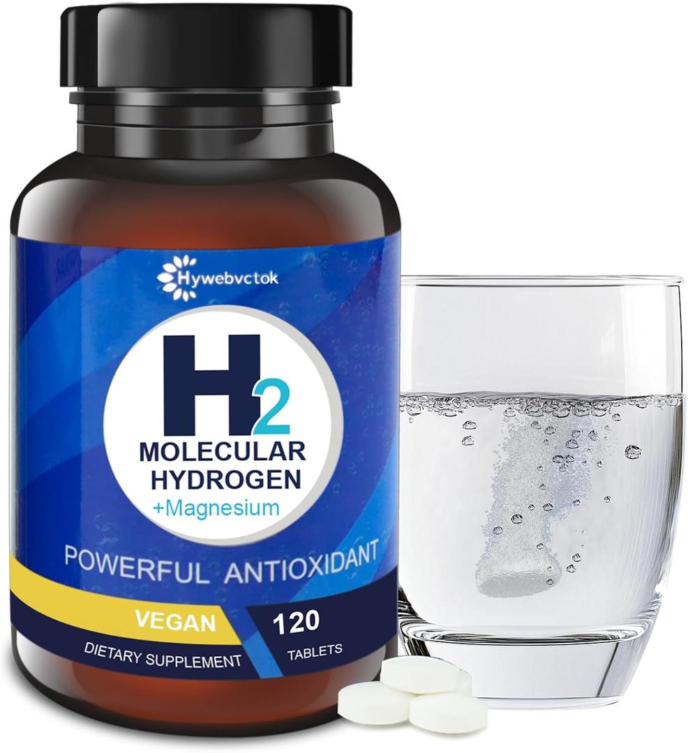 Hywebrvctok Hydrogen Water Tablets with Magnesium, 8 PPM H2 Molecular Hydrogen Tablets for Drinking Water, Rich in Antioxidants, Supports Cellular Health Recovery & Cognitive Function, 120 Counts