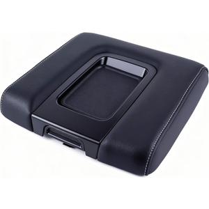 Front Center Seat Black Leather Armrest Lid Cover With Liner Mat Compatible with Cadillac Escalade ESV for Chevy Silverado 1500 2500 3500 Suburban Tahoe for GMC Sierra Yukon XL - Replace 22881398
