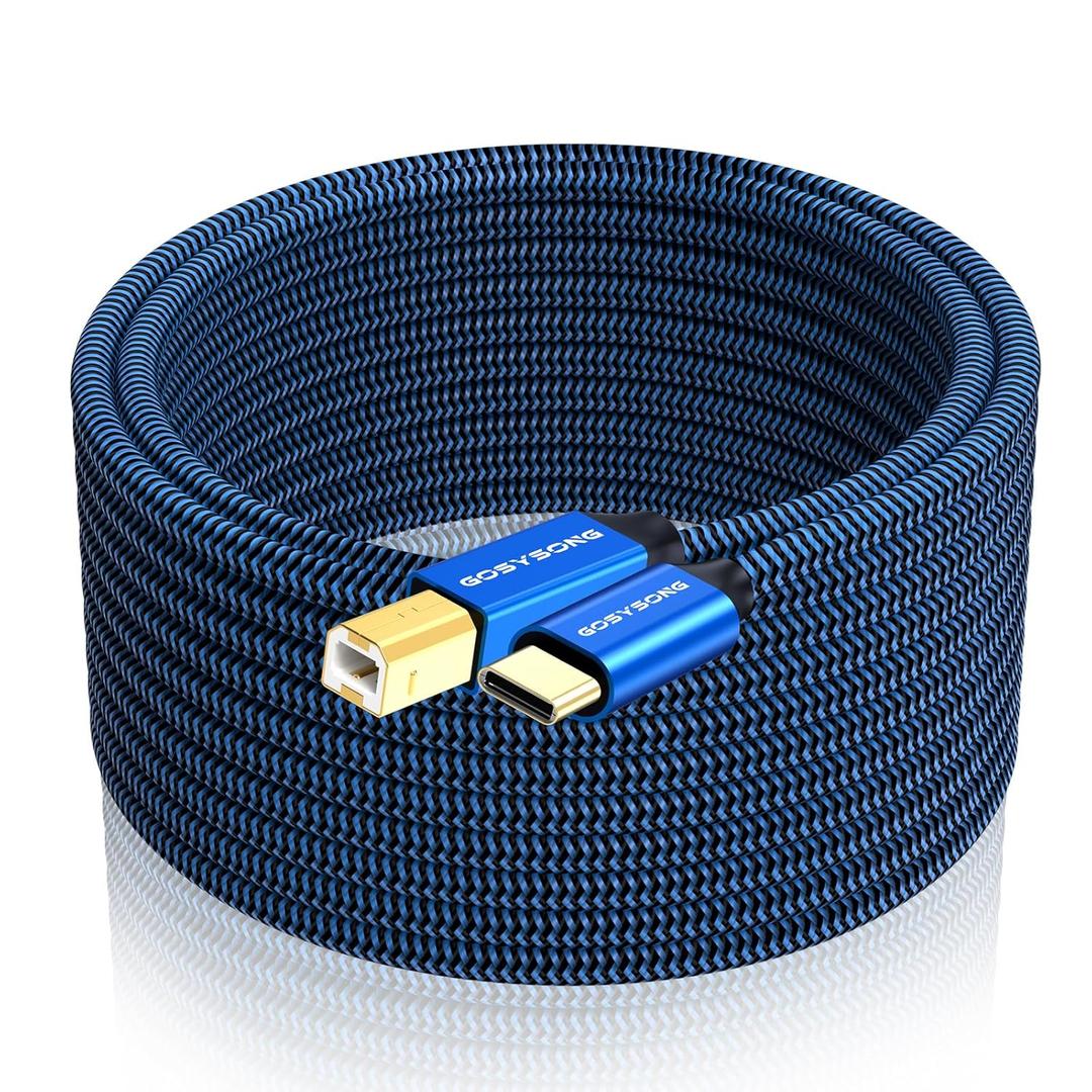 USB C Printer Cable 25ft, High Speed USB C Printer Cord Compatible with Printer, Scanner, Fax, Piano,Midi Keyboard,Audio Recording and More (Blue)