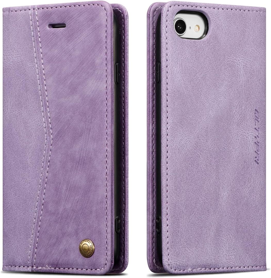 QLTYPRI Wallet Case for iPhone SE 2022 5G/SE 2020/8/7, Vintage Folio PU Leather Case with Card Slots Magnetic Closure Kickstand Flip Crashproof Phone Cover - Purple
