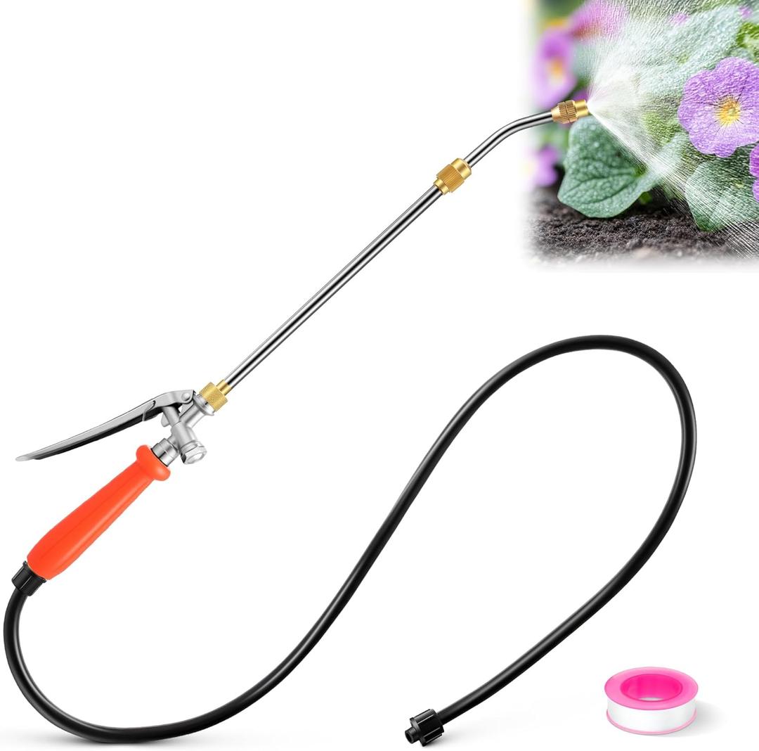 Enhon 24" All Metal Replacement Sprayer Wand, Built in Shut Valve Stainless Steel Spray Wand, Retractable Stainless Steel Pump Action Pressure Sprayer with Adjustable Nozzle & Hose