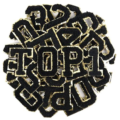 Puideon 36Pcs Chenille Letter Number Patches,Self Adhesive Patches Stick on Patch for Fabric Clothes Hats Bags Jackets(A-Z,0-9)(Black)