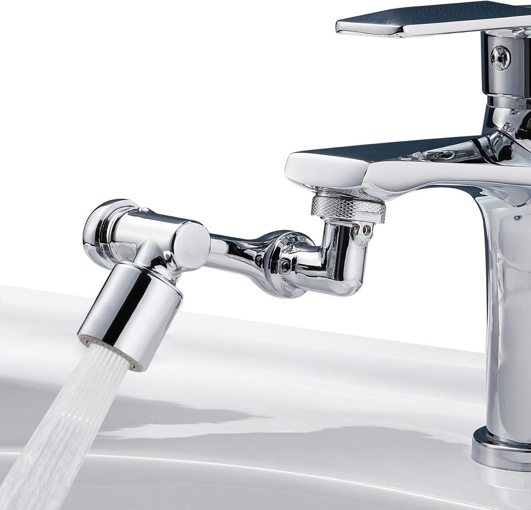 1080Swivel Faucet Extender, Sink Water Faucet Aerator Extension in Brass, Swivel Robotic Arm Bathroom Faucet Extender, Rotating Extension Filter with 2 Mode Splash