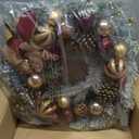 24" Christmas Wreath for Front Door Artificial Unlit Winter Wreath with Pine Cones, Berry Clusters, Burgundy Ball Ornaments and Ribbon for Thanksgiving Holiday Christmas Decoration