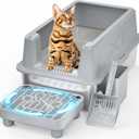 Stainless Steel Cat Litter Box with lid, Extra Large Metal Litter Box for Big Cats XL High-Sided Steel Litter Pan with Anti-Leakage Design, Odorless, Easy Clean, Includes Scoop (Gray) (Grey)