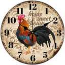 CHGCRAFT 12inch Rooster Vintage Wall Clock Silent Wall Clocks Round Digital Clocks Battery Operated Clock for Home Decor Living Room Kitchen Office