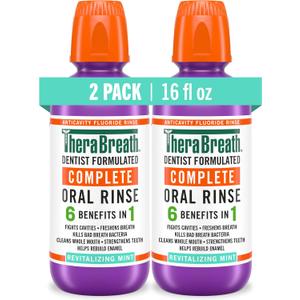 TheraBreath Complete Mouthwash, Revitalizing Mint, 16 fl oz, 2-Pack | 6-in-1 Benefits, Alcohol-Free