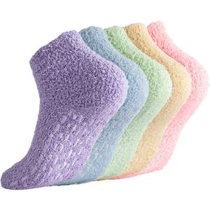 Breslatte Non Slip Hospital Socks with Grips for Women Grip Slipper Socks for Women Gifts (One Size, 5 Pairs 1 Lightcolor)