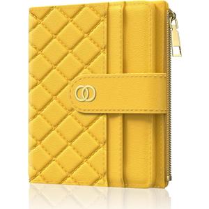 Womens Wallet, RFID Small Slim Wallets for Women, Compact Credit Card Holder, Cute Leather Bifold Ladies Purse with Zipper Coin Pocket and ID Window, Yellow