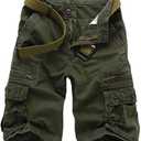 Men's Lightweight Multi Pocket Casual Outdoor Twill Cargo Shorts with Zipper Pockets with 8 Pockets No Belt (34, Green)