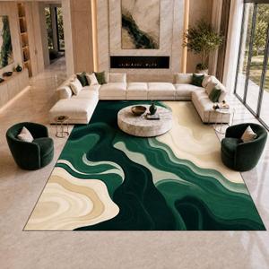 Area Rug 8x10 for Living Room, Green Beige Abstract Washable Large Rug