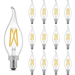 Dimmable E12 Candelabra LED Bulbs 60 Watt Incandescent Equivalent2700K Soft White 500 Lumens, CRI 90+, CA11 Vintage Ceiling Fan Light Bulbs with Flame Tip, 12 Pack