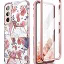 SURITCH for Samsung Galaxy S22 Case, [Built-in Screen Protector] Full Body Protection Shockproof Rugged Bumper Slim Soft Silicone Protective Cover for Galaxy S22 6.1 Inch (Marble Rose)