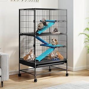 DWVO 4-Tiers Small Animal Cage: Indoor Critter Nation Cage for Ferrets, Chinchillas, Guinea Pigs, Large Hamsters, Rabbits, Hedgehogs with Wheels